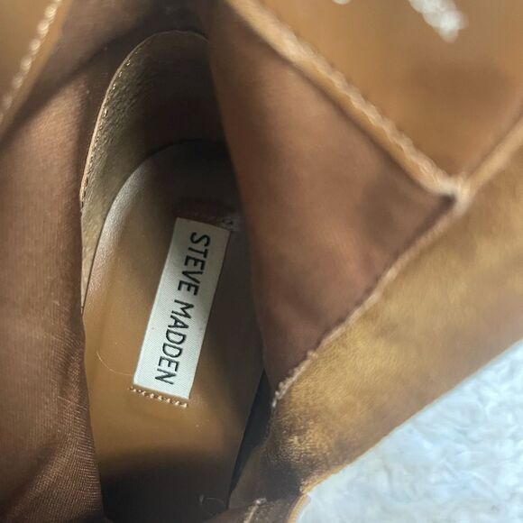 Steve Madden Shaniya leather Brown Suede platform block heels Ankle Boots SZ9M - Picture 12 of 15